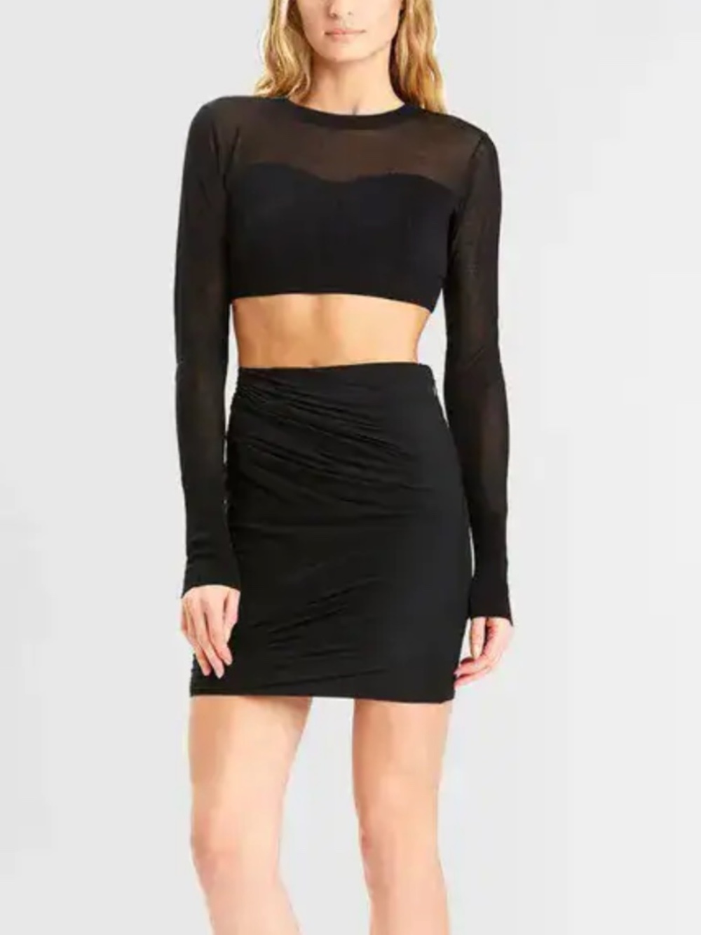 HERVE LEGER  Hl X Jrr Mesh Overlay Mini Skirt Black NWT